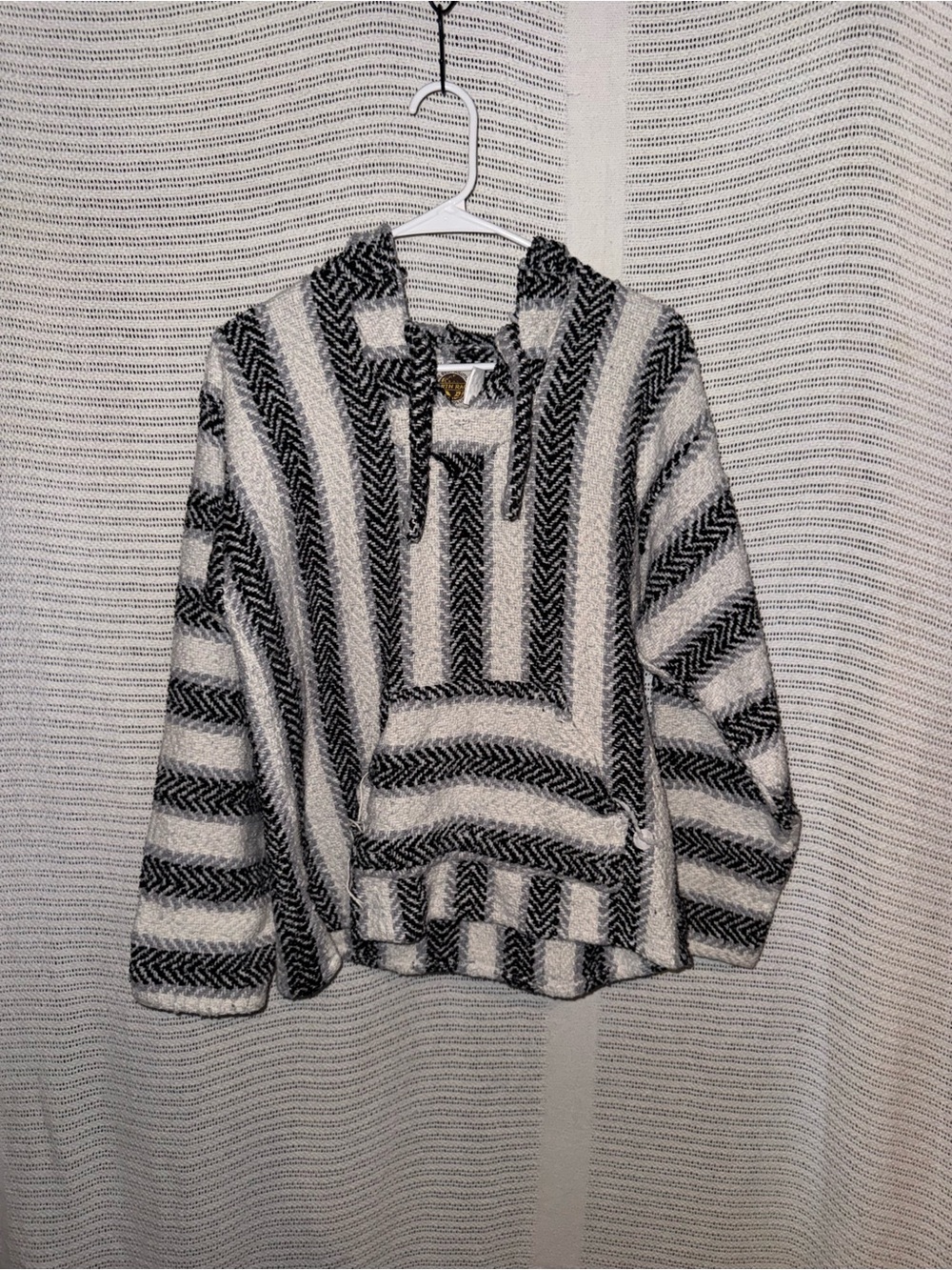 Striped Hooded Baja-Style Sweater in Black and White